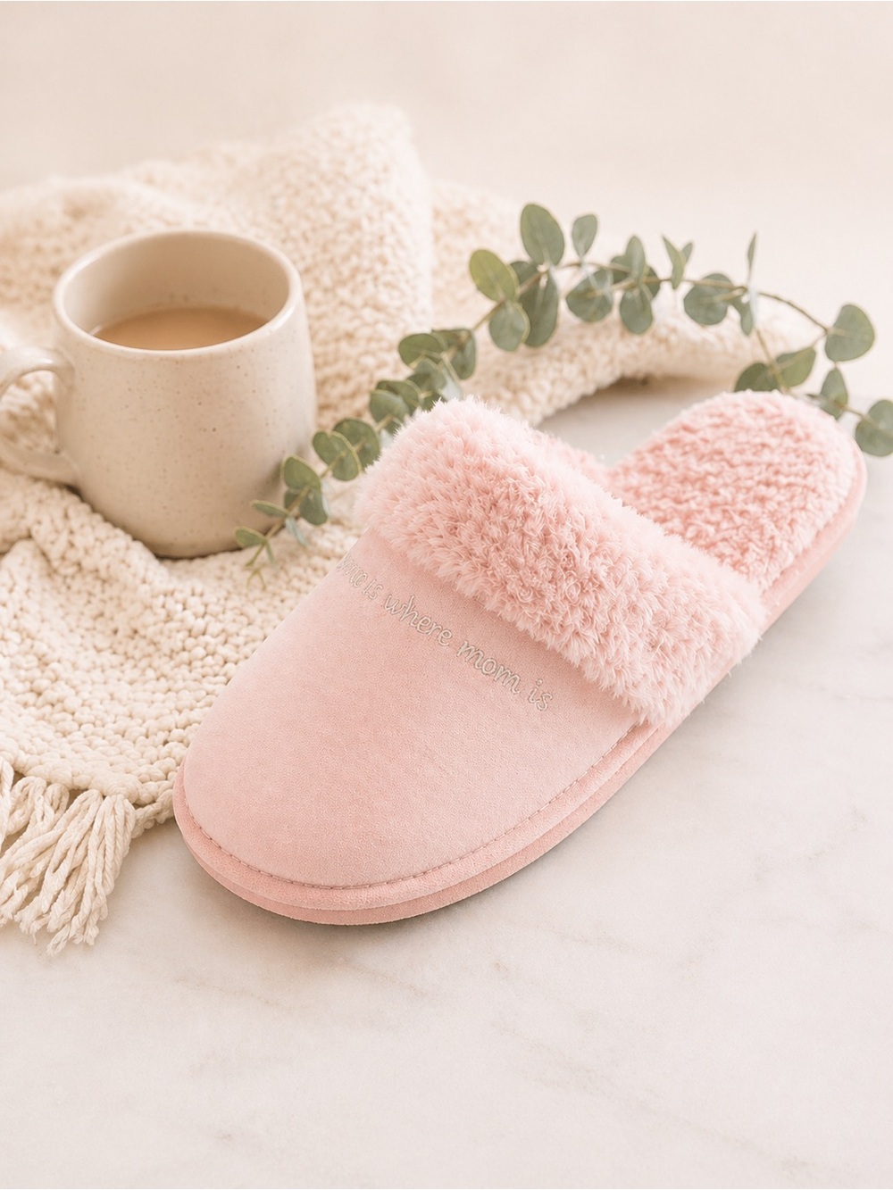 ISOTONER "Mom" Pink Slippers Clog | Faux Fur Memory Foam NWT XL 9.5-10